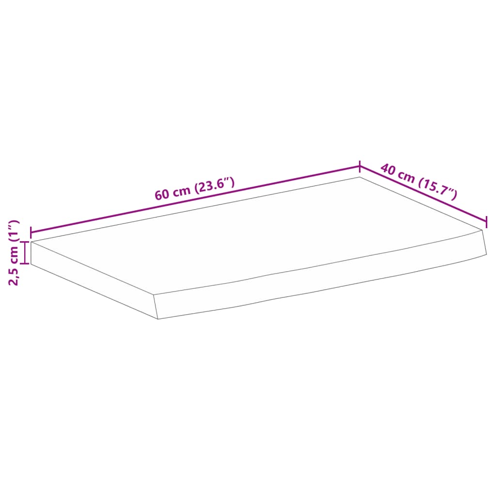 Bordsskiva 60x40x2,5 cm levande kant massivt mangoträ