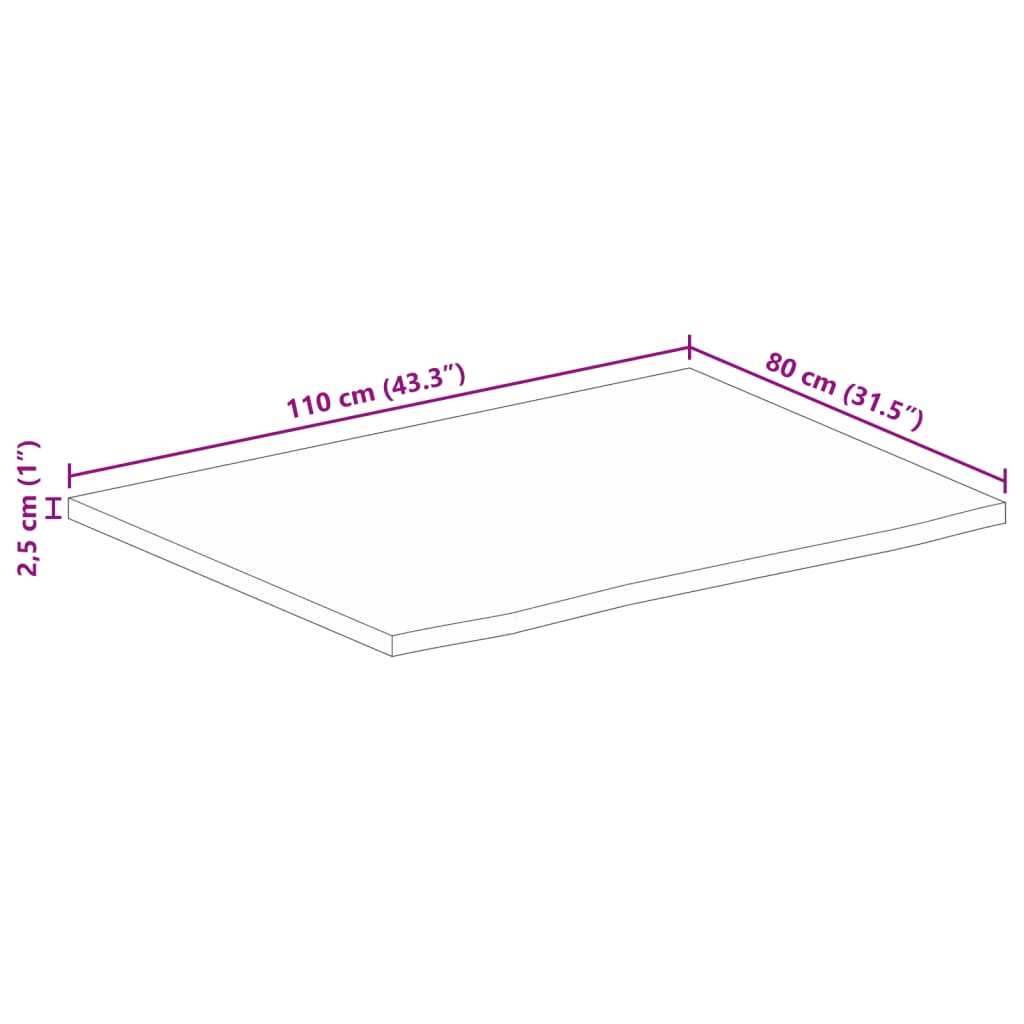 Bordsskiva 110x80x2,5 cm levande kant massivt mangoträ