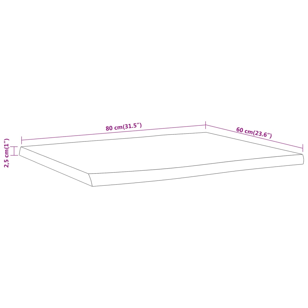 Bordsskiva 80x60x2,5 cm rektangulär massiv akacia rustik kant