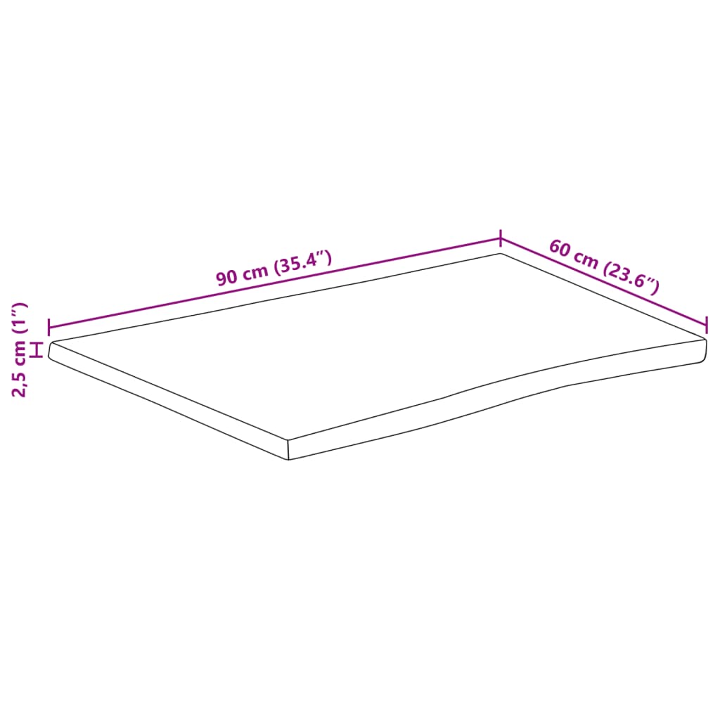 Bordsskiva 90x60x2,5 cm rektangulär massiv akacia levande kant