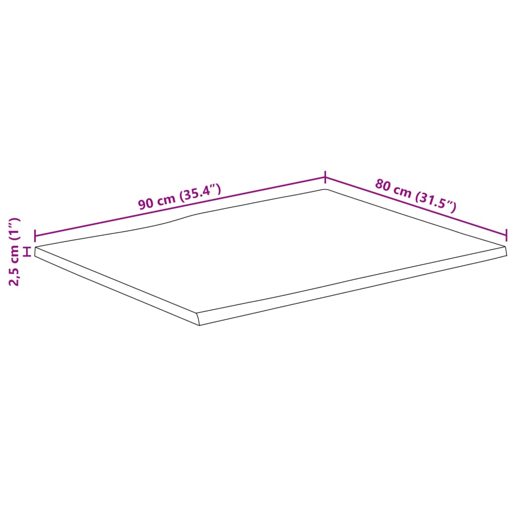 Bordsskiva 90x80x2,5 cm rektangulär massiv akacia levande kant