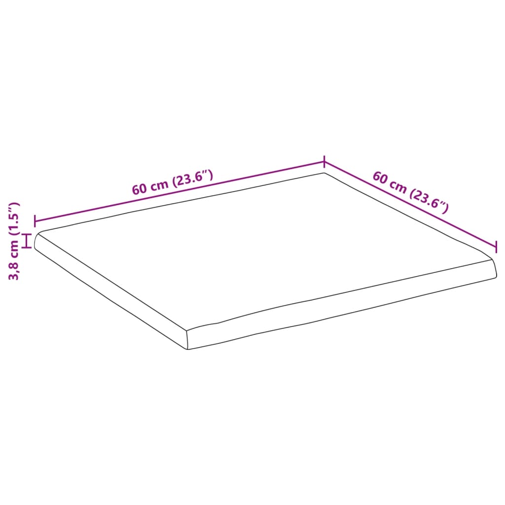 Bordsskiva 60x60x3,8 cm fyrkantig massiv akacia levande kant