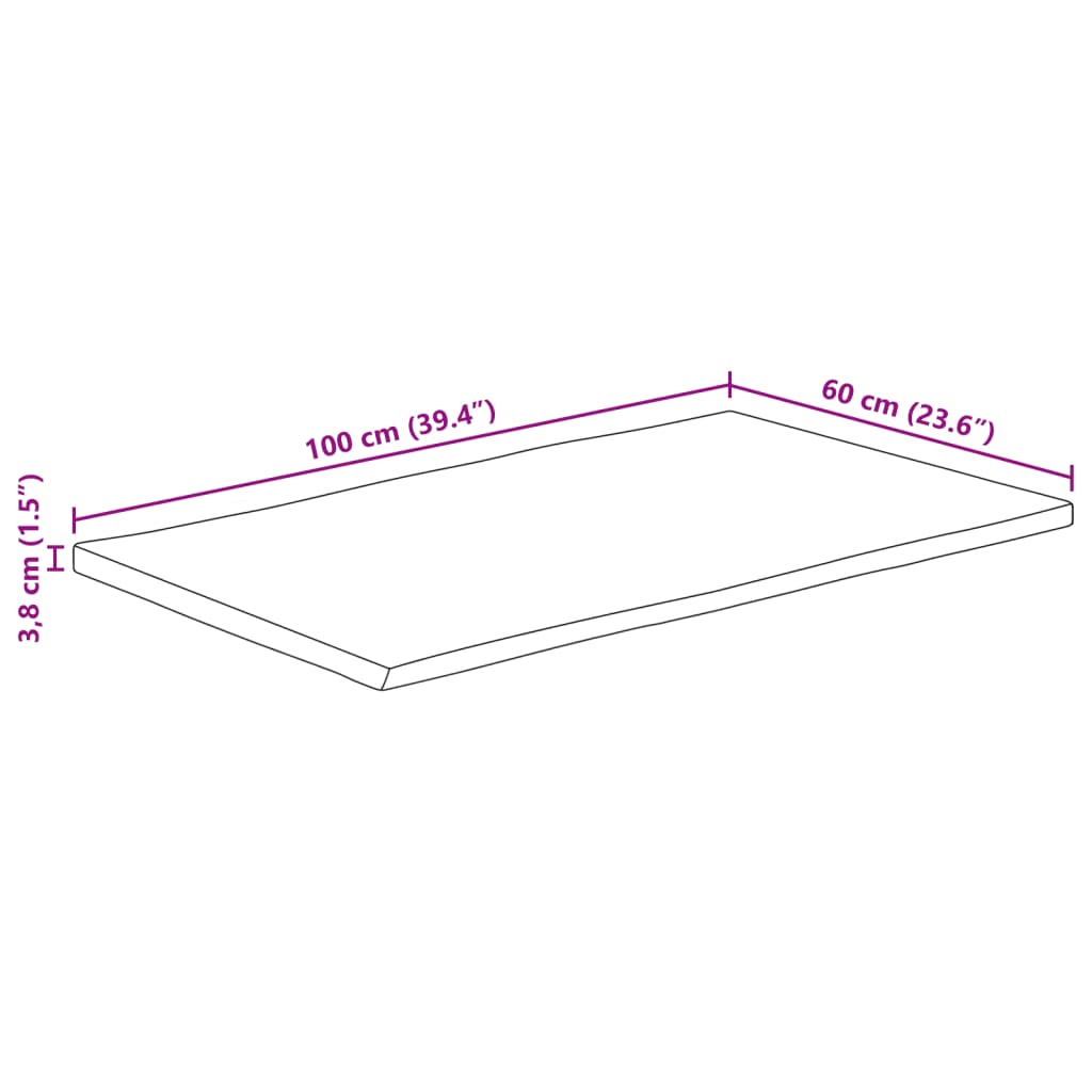 Bordsskiva 100x60x3,8 cm rektangulär massiv akacia levande kant