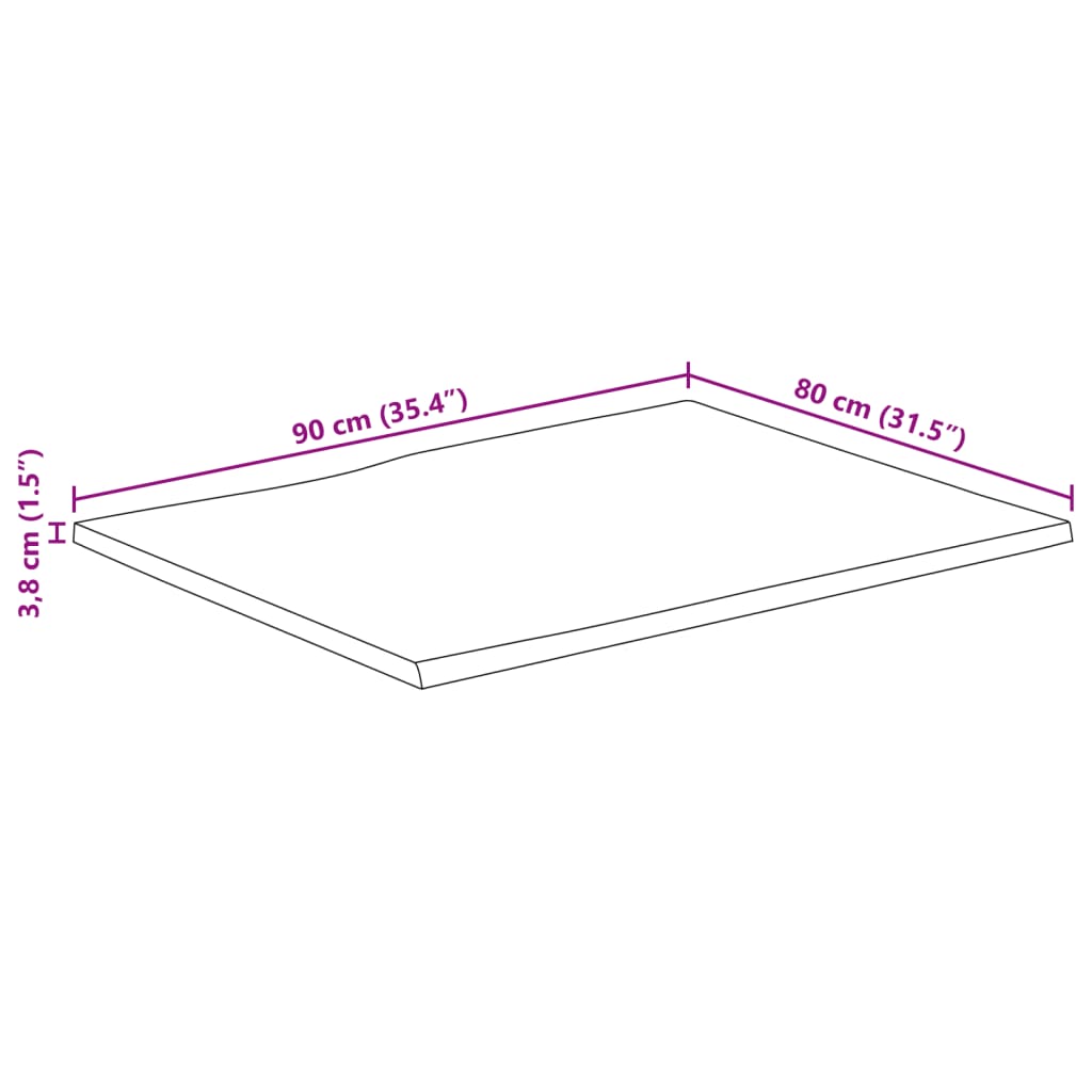 Bordsskiva 90x80x3,8 cm rektangulär massiv akacia levande kant