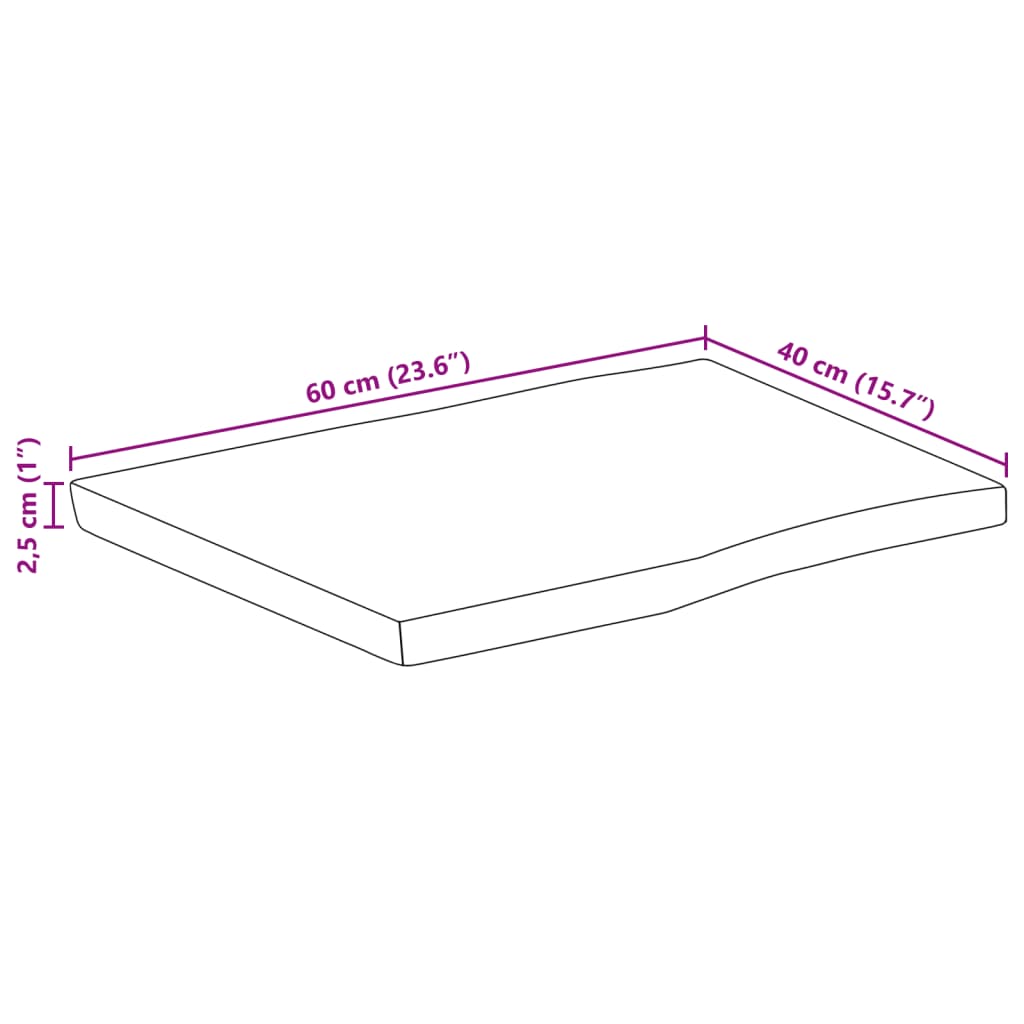 Bordsskiva 60x40x2,5 cm levande kant massivt grovt mangoträ