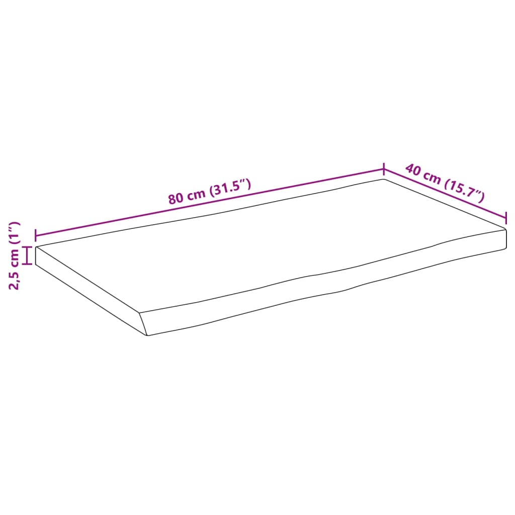 Bordsskiva 80x40x2,5 cm levande kant massivt grovt mangoträ