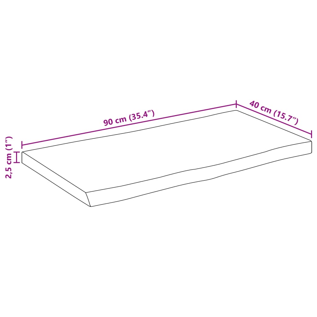 Bordsskiva 90x40x2,5 cm levande kant massivt grovt mangoträ