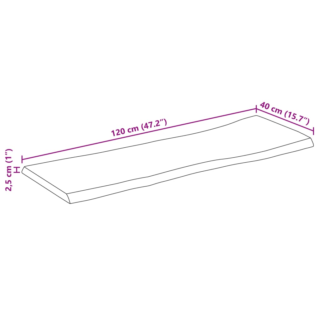 Bordsskiva 120x40x2,5 cm levande kant massivt grovt mangoträ