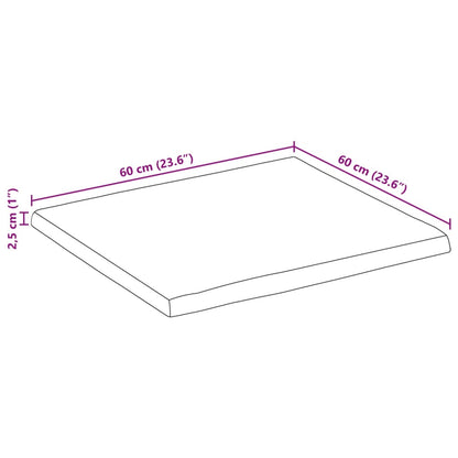 Bordsskiva 60x60x2,5 cm levande kant massivt grovt mangoträ