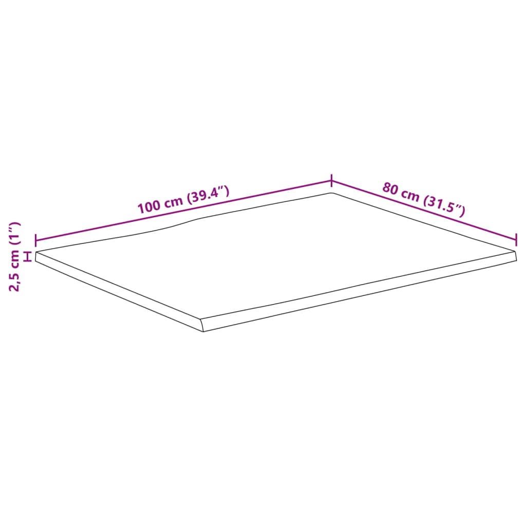 Bordsskiva 100x80x2,5 cm levande kant massivt grovt mangoträ