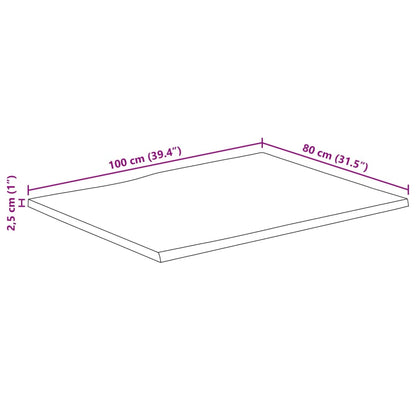 Bordsskiva 100x80x2,5 cm levande kant massivt grovt mangoträ