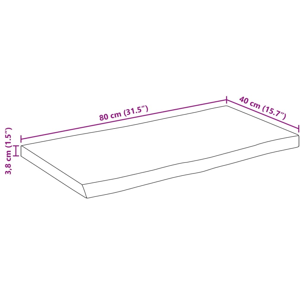 Bordsskiva 80x40x3,8 cm levande kant massivt grovt mangoträ