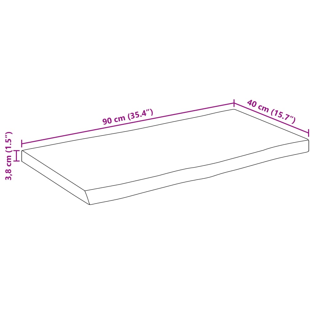 Bordsskiva 90x40x3,8 cm levande kant massivt grovt mangoträ