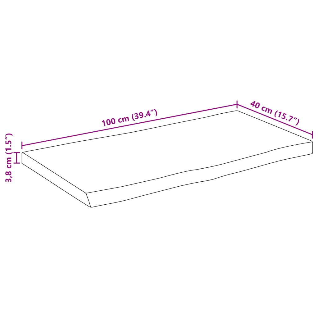 Bordsskiva 100x40x3,8 cm levande kant massivt grovt mangoträ