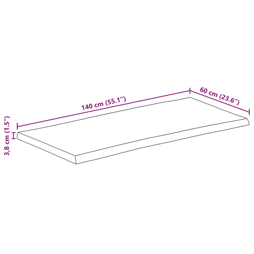 Bordsskiva 140x60x3,8 cm levande kant massivt grovt mangoträ