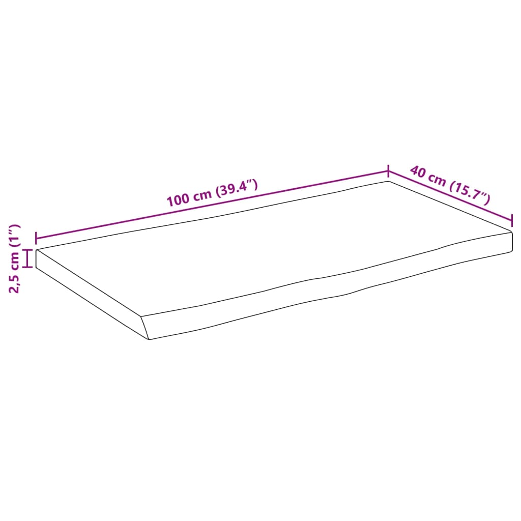 Bordsskiva 100x40x2,5 cm levande kant massivt mangoträ