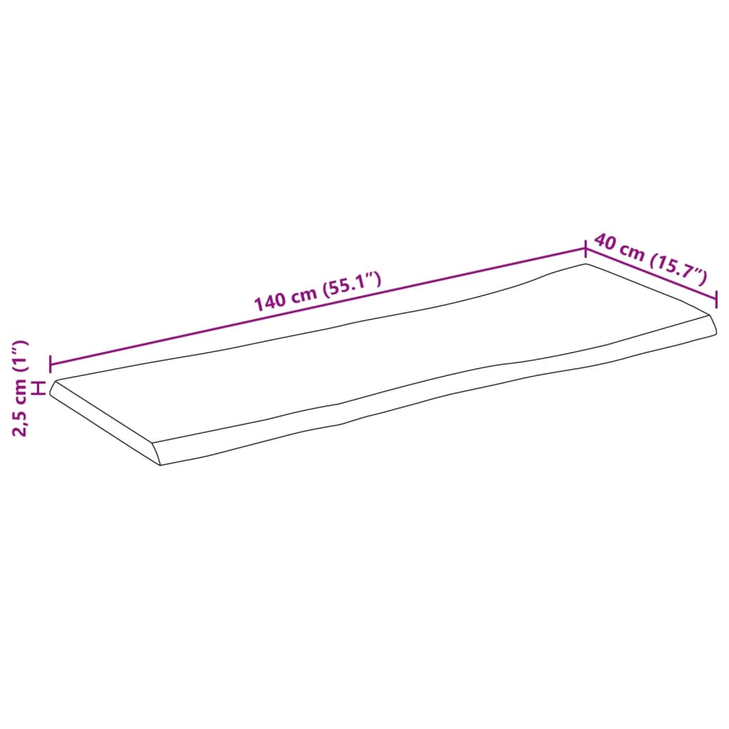 Bordsskiva 140x40x2,5 cm levande kant massivt mangoträ