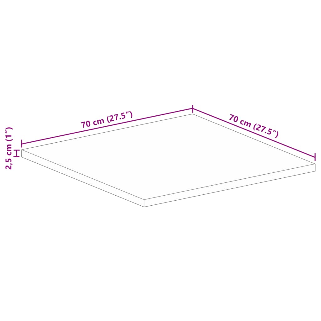 Bordsskiva 70x70x2,5 cm fyrkantig massivt återvunnet trä