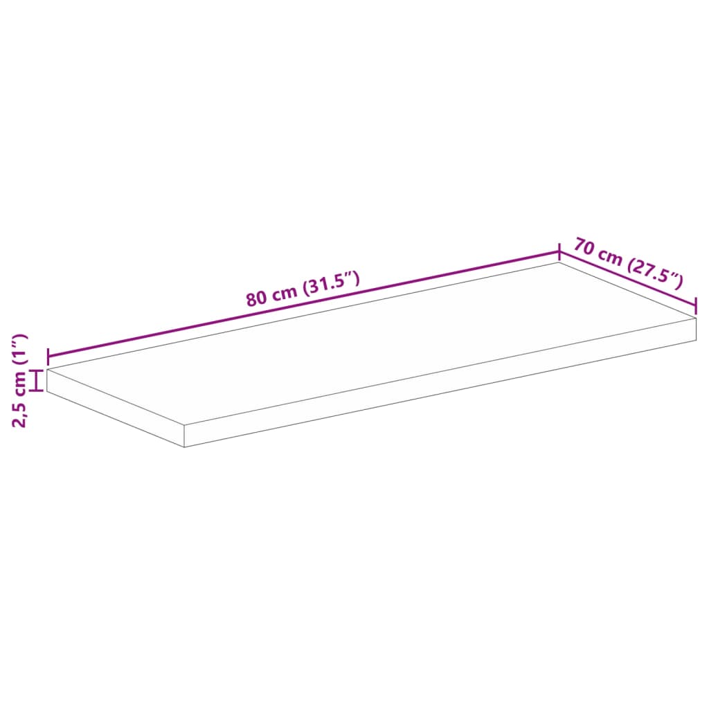 Bordsskiva 80x70x2,5 cm rektangulär massivt återvunnet trä