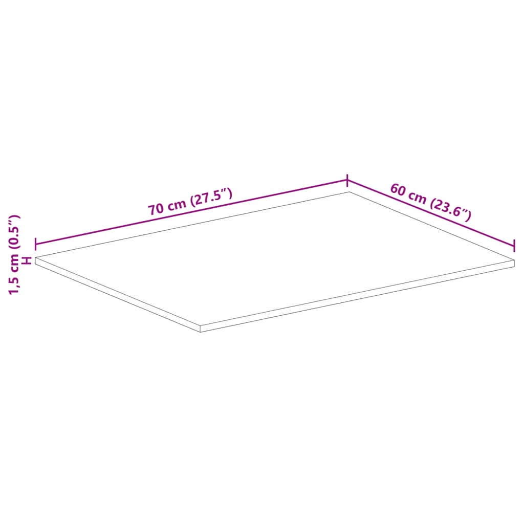 Bordsskiva 70x60x1,5 cm rektangulär massivt grovt mangoträ