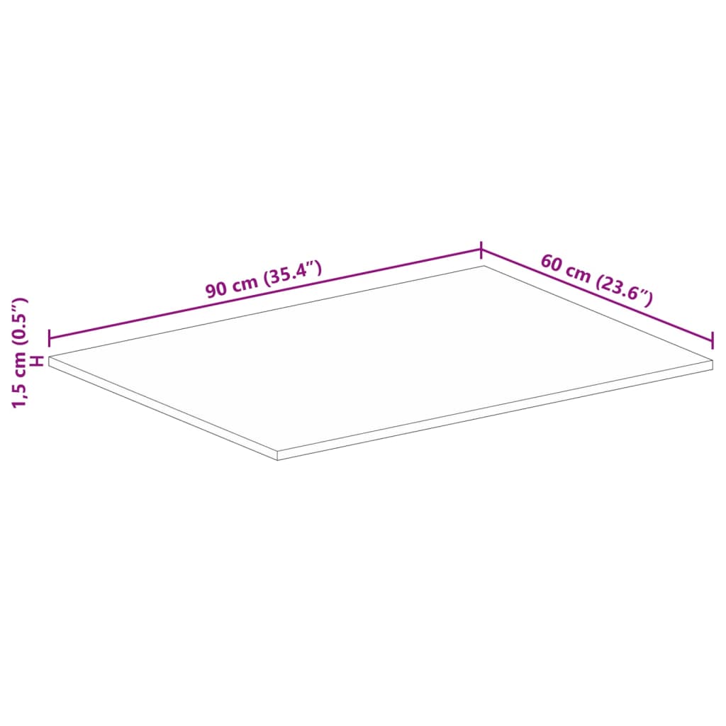 Bordsskiva 90x60x1,5 cm rektangulär massivt grovt mangoträ