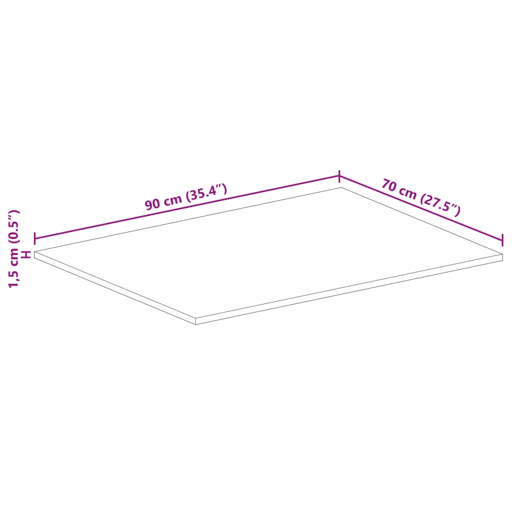 Bordsskiva 90x70x1,5 cm rektangulär massivt grovt mangoträ