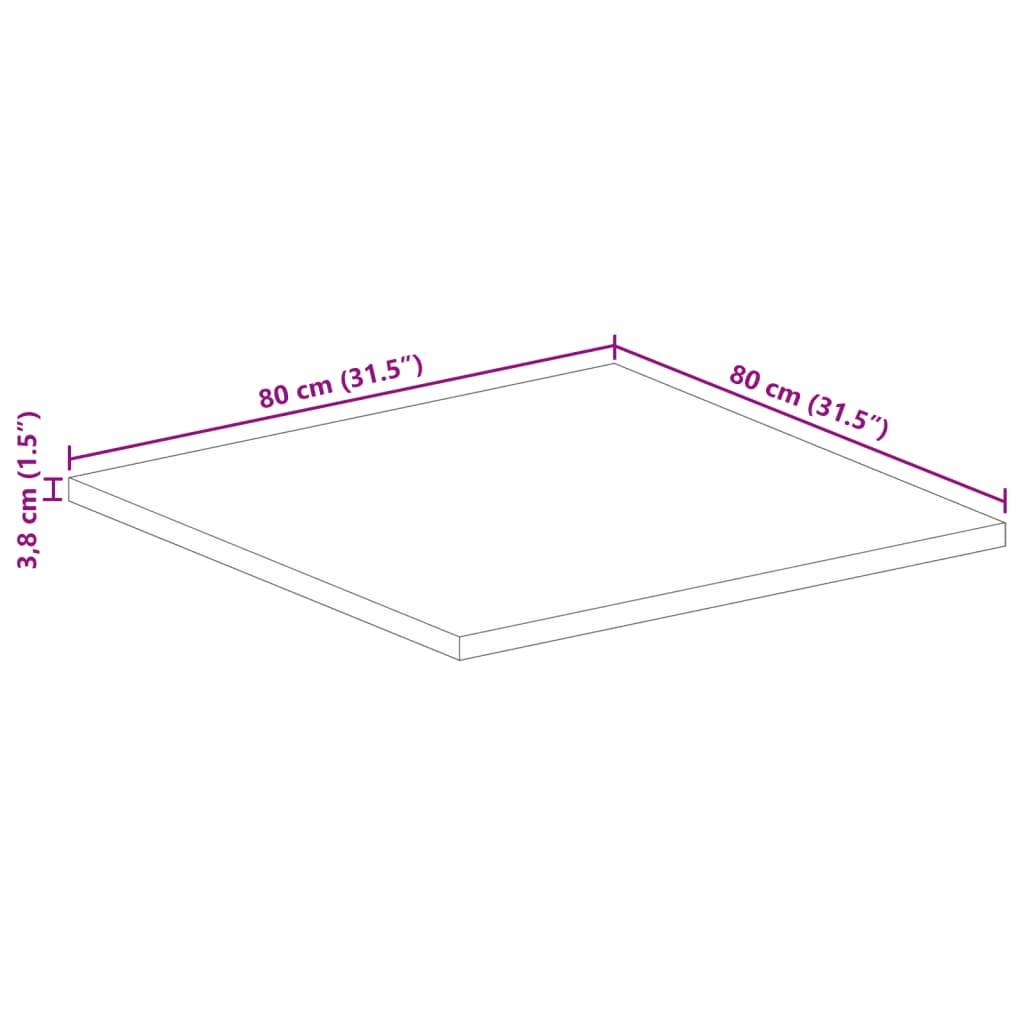 Bordsskiva 80x80x3,8 cm fyrkantig massivt grovt mangoträ