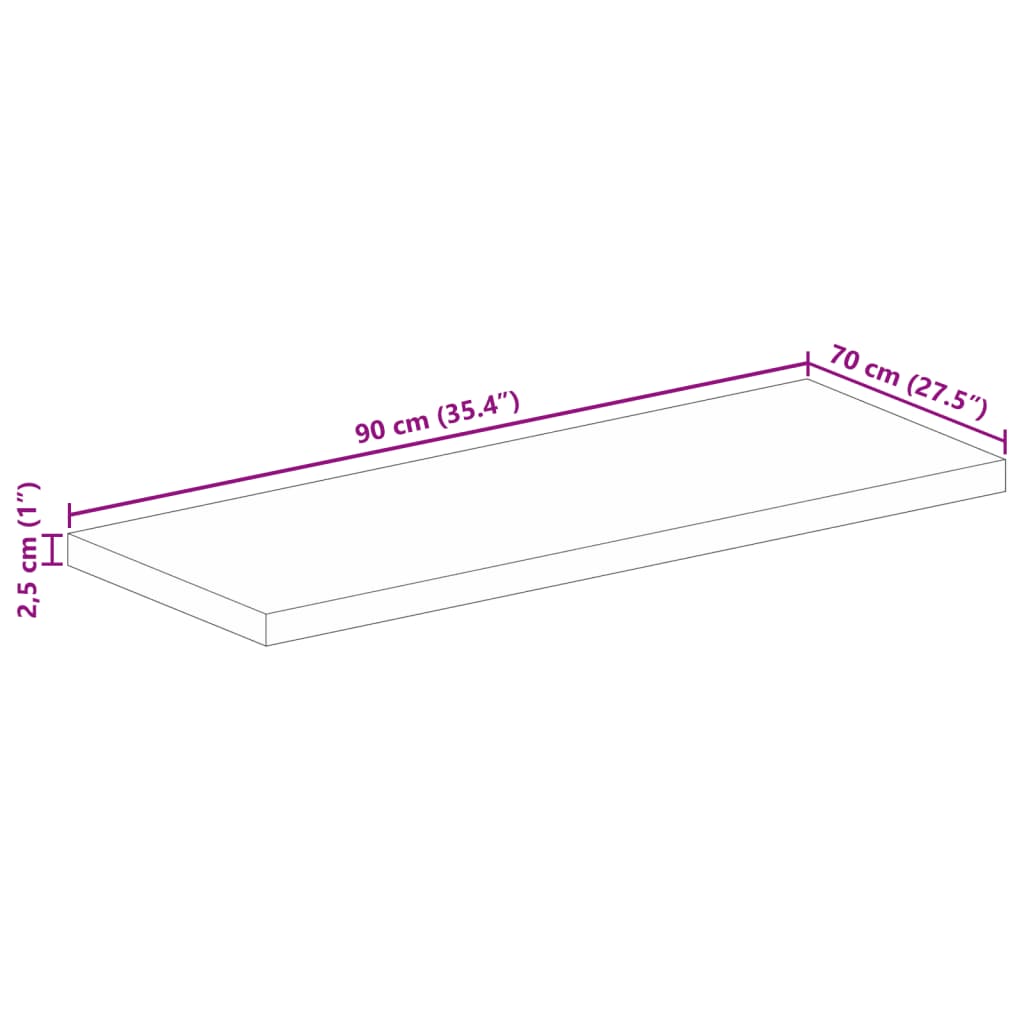 Bordsskiva 90x70x2,5 cm rektangulär massivt mango-trä