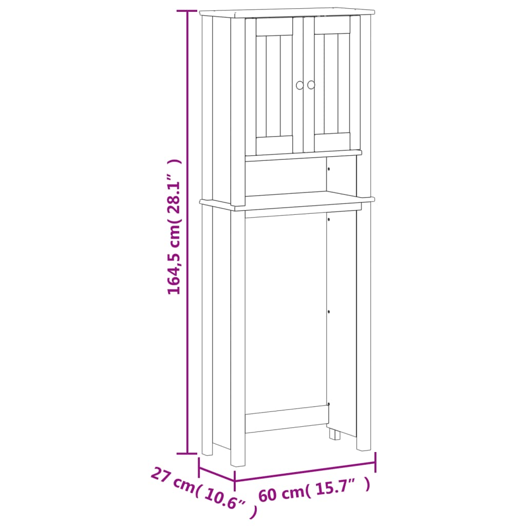 Förvaringsskåp över toalett BERG vit 60x27x164,5 cm massivt trä