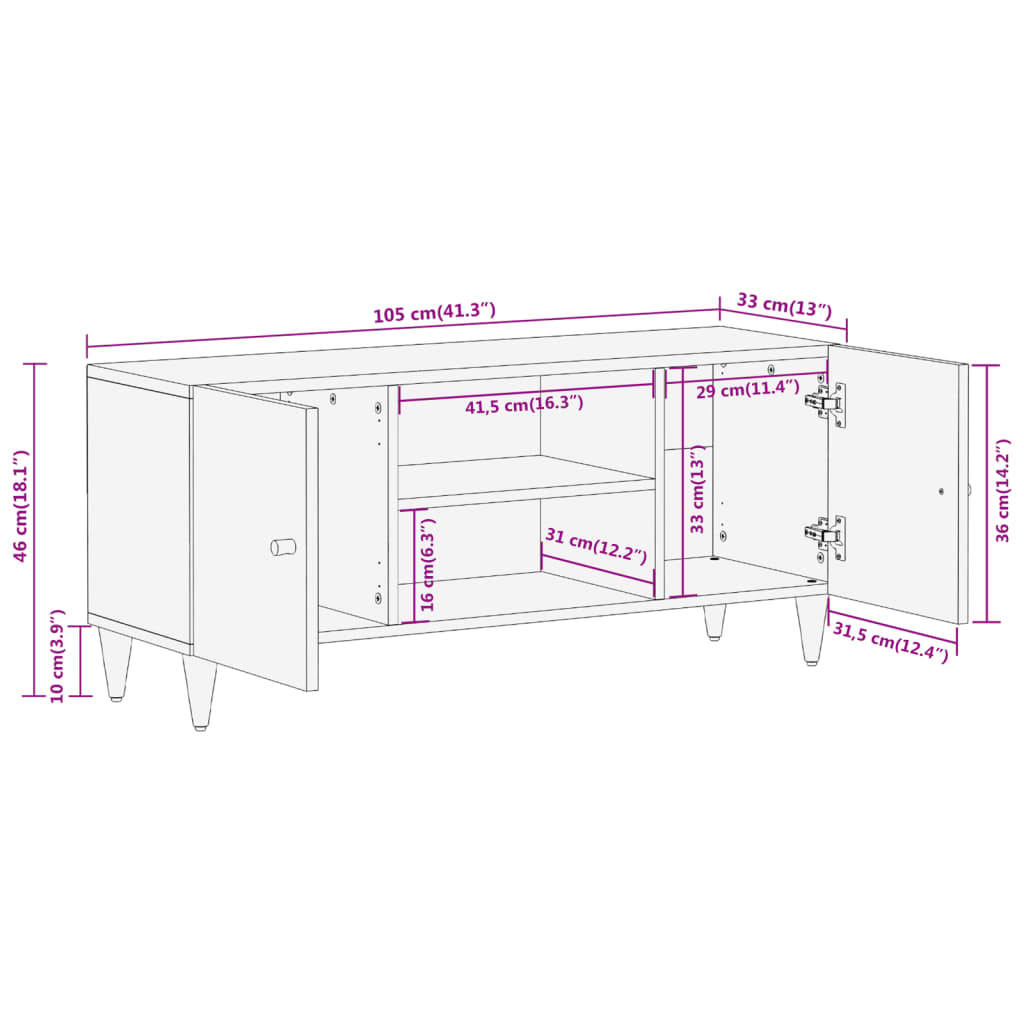 Tv-bänk 105x33x46 cm massivt mangoträ