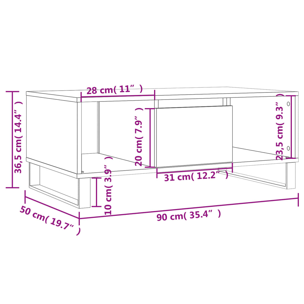 Soffbord vit 90x50x36,5 cm konstruerat trä