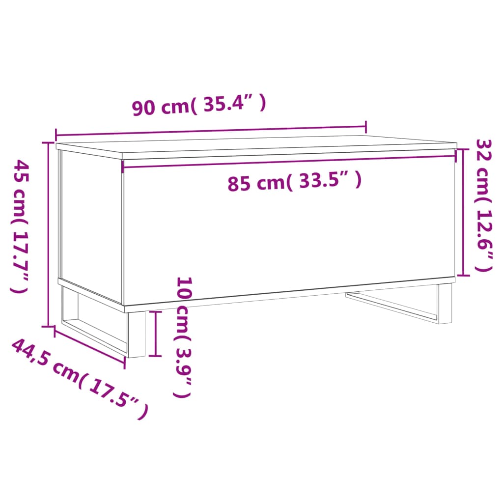 Soffbord vit 90x44,5x45 cm konstruerat trä