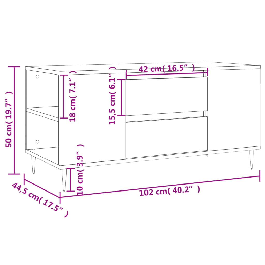 Soffbord vit 102x44,5x50 cm konstruerat trä