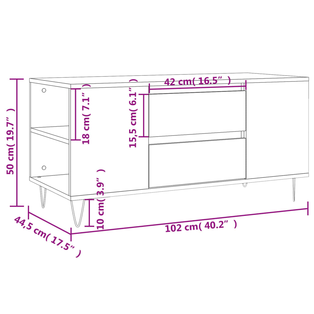 Soffbord betonggrå 102x44,5x50 cm konstruerat trä