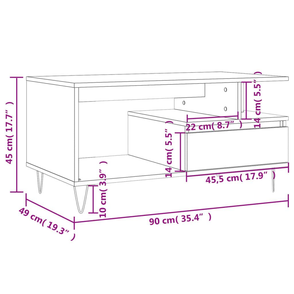 Soffbord vit 90x49x45 cm konstruerat trä