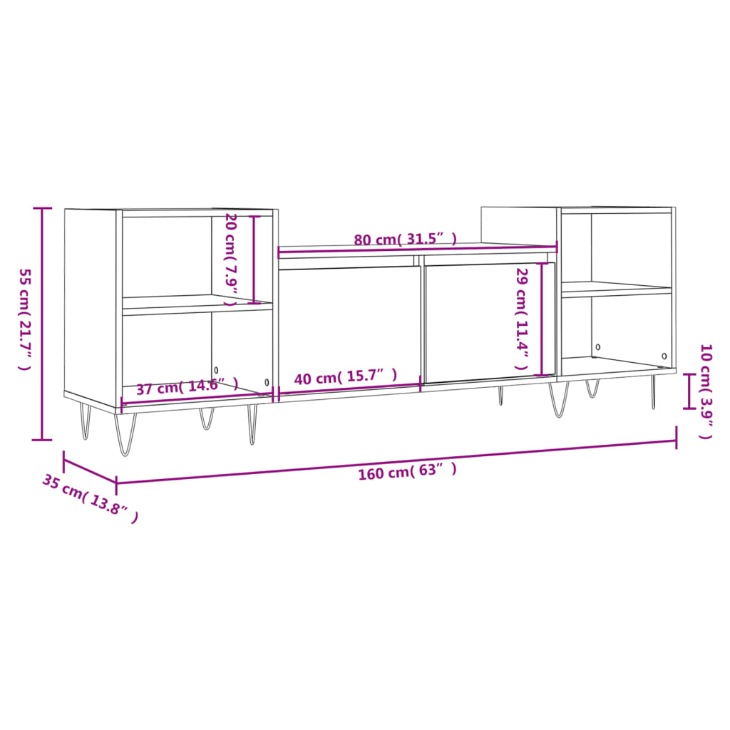 Tv-bänk sonoma-ek 160x35x55 cm konstruerat trä