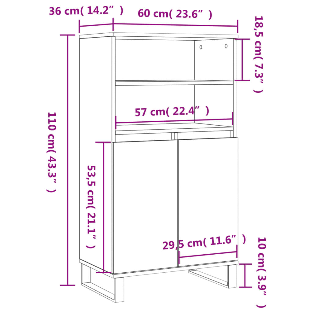 Högskåp vit 60x36x110 cm konstruerat trä