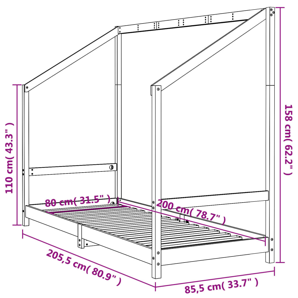 Sängram för barnsäng vit 80x200 cm massiv furu