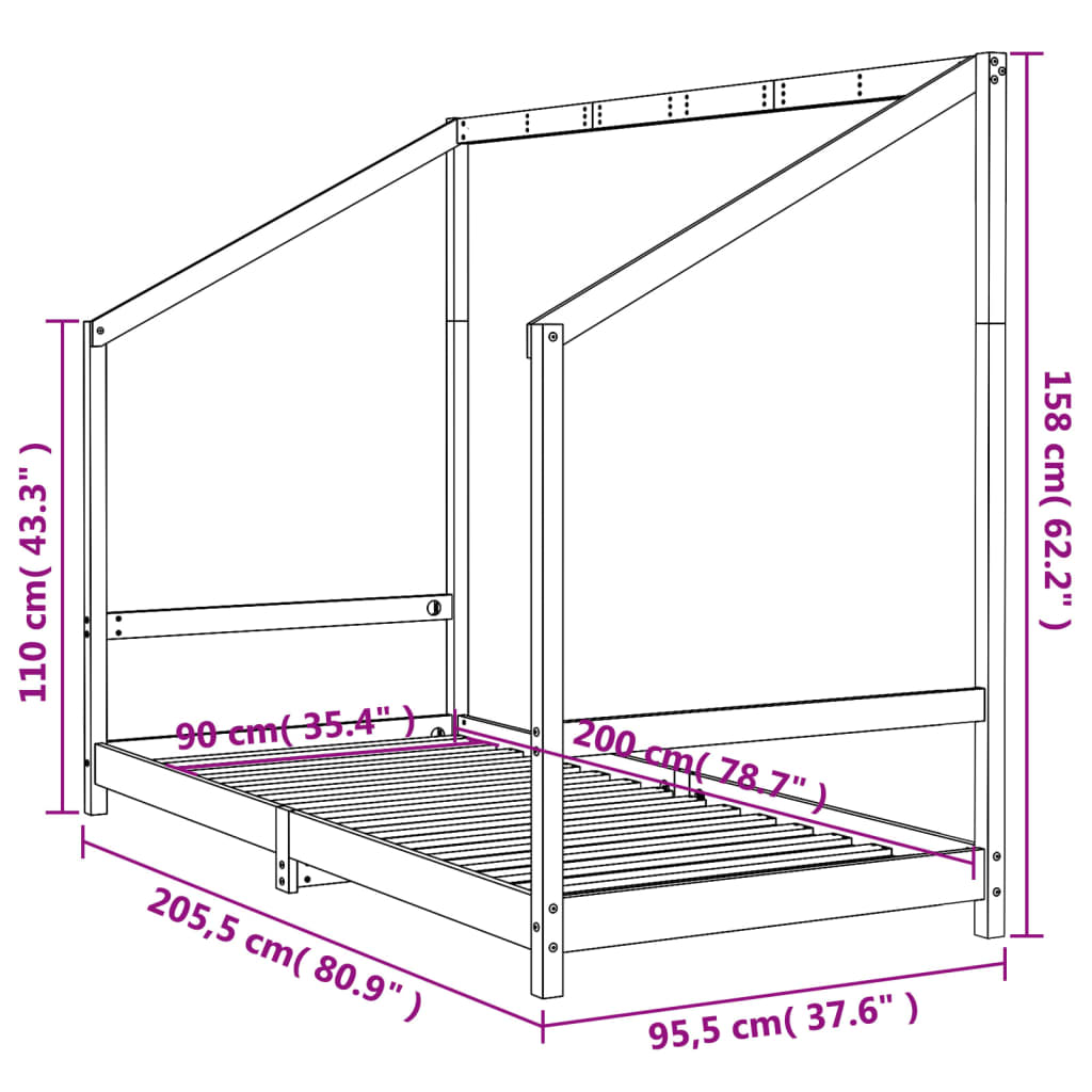 Sängram för barnsäng 90x200 cm massiv furu