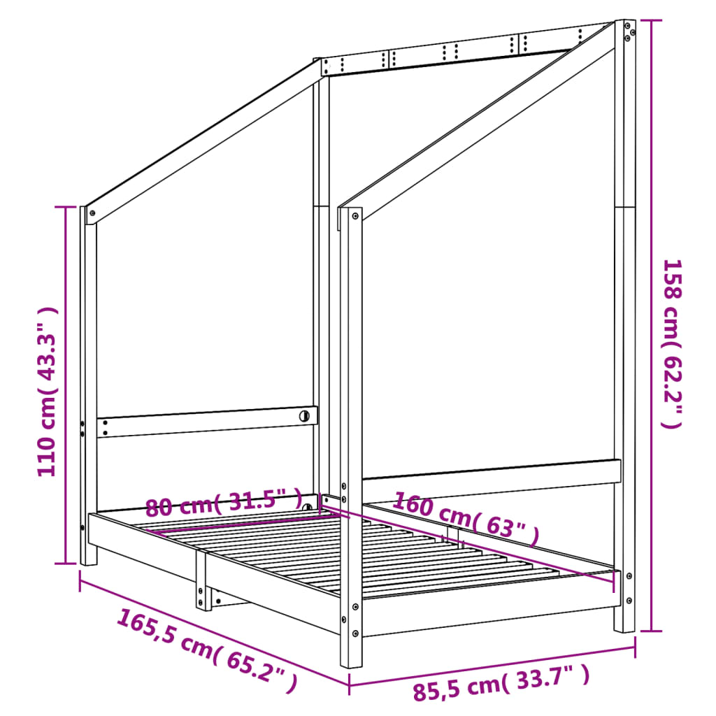 Sängram för barnsäng svart 80x160 cm massiv furu