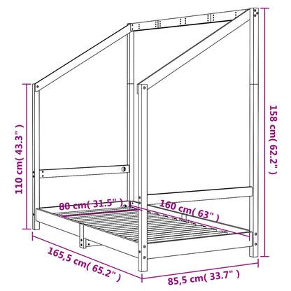 Sängram för barnsäng svart 80x160 cm massiv furu