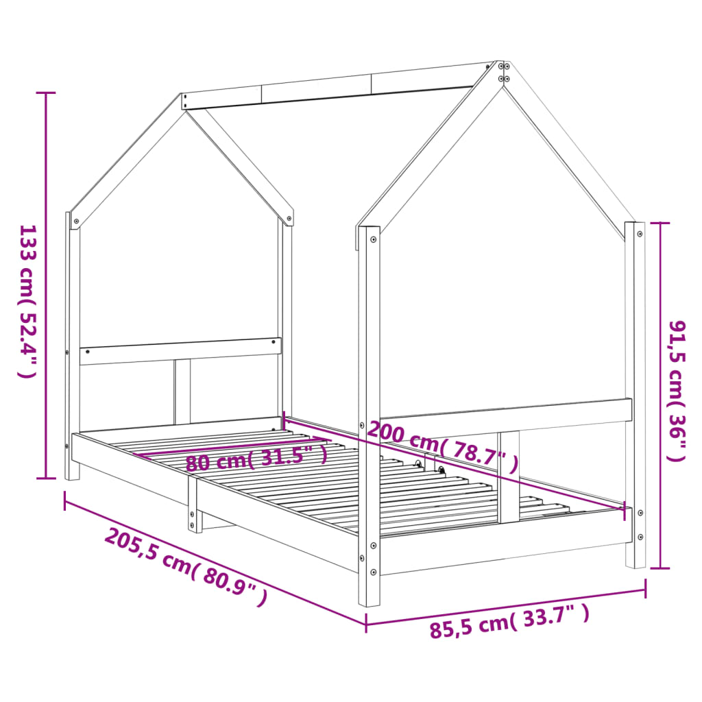 Sängram för barnsäng vit 80x200 cm massiv furu