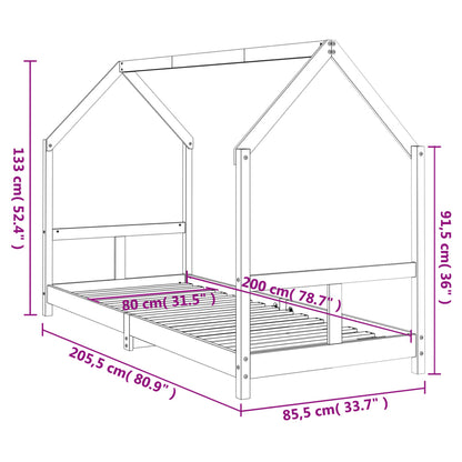 Sängram för barnsäng vit 80x200 cm massiv furu