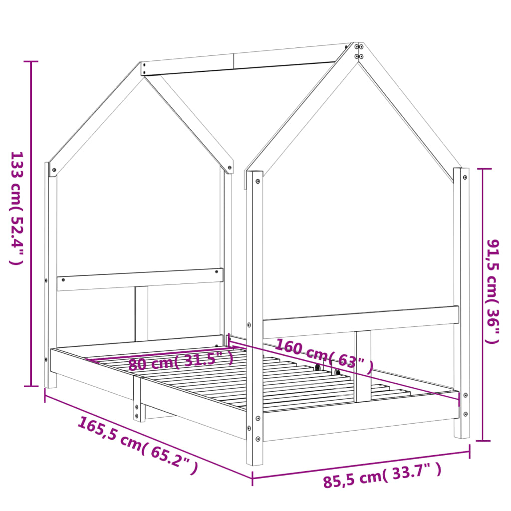 Sängram för barnsäng vit 80x160 cm massiv furu