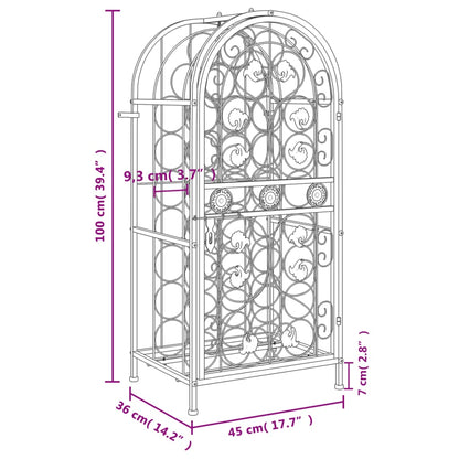 Vinställ för 33 flaskor svart 45x36x100 cm smidesjärn