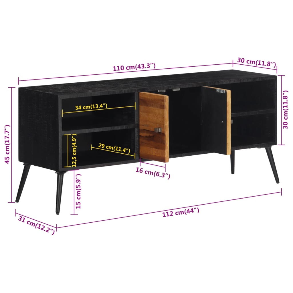 Tv-bänk 112x31x45 cm massiv återvunnen teak