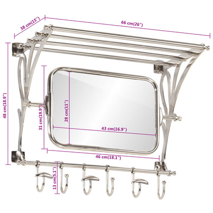 Bagagehylla med klädhängare & spegel väggmonterad aluminium