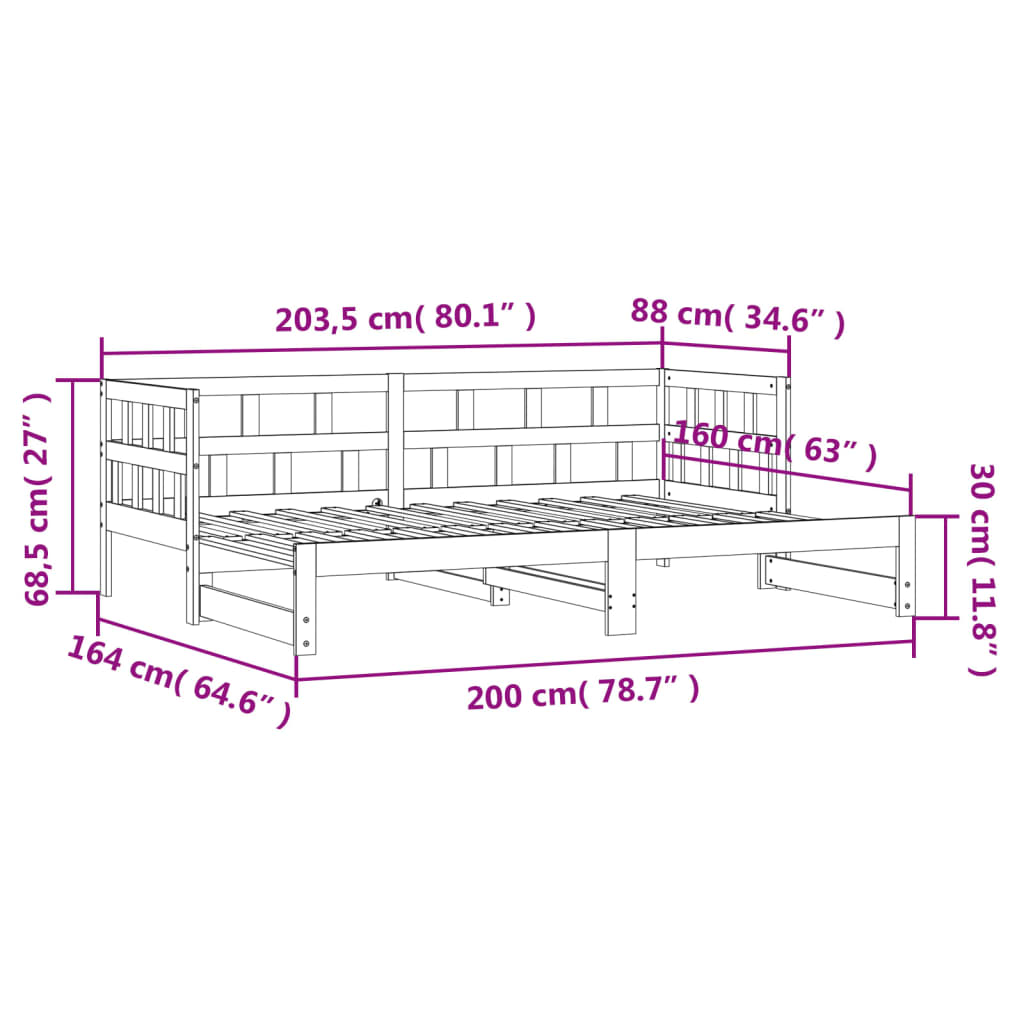 Dagbädd med extrasäng 80x200 cm massiv furu