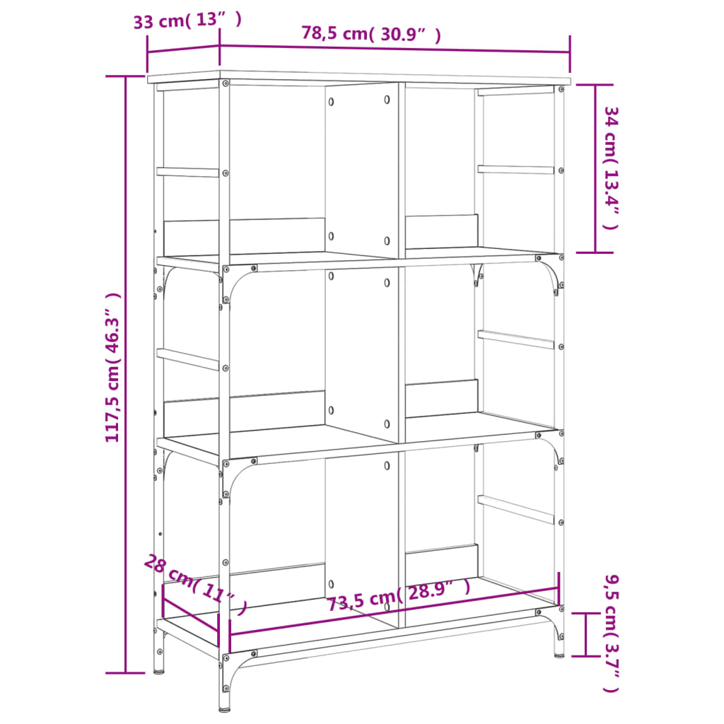 Bokhylla svart 78,5x33x117,5 cm konstruerat trä