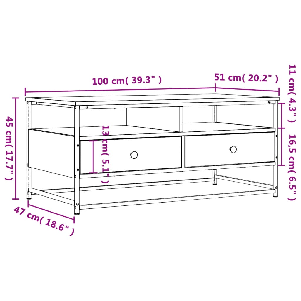 Soffbord brun ek 100x51x45 cm konstruerat trä